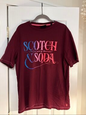 Scotch & Soda Maroon Tee with Blue and Pink Logo